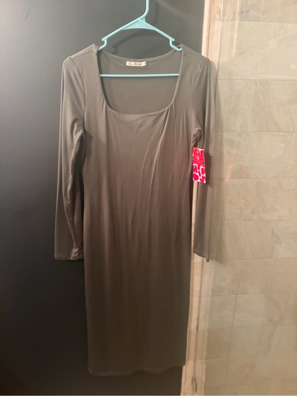NWT Size L Heart & Hips scoop-neck long-sleeve midi bodycon dress Soft & Stretch